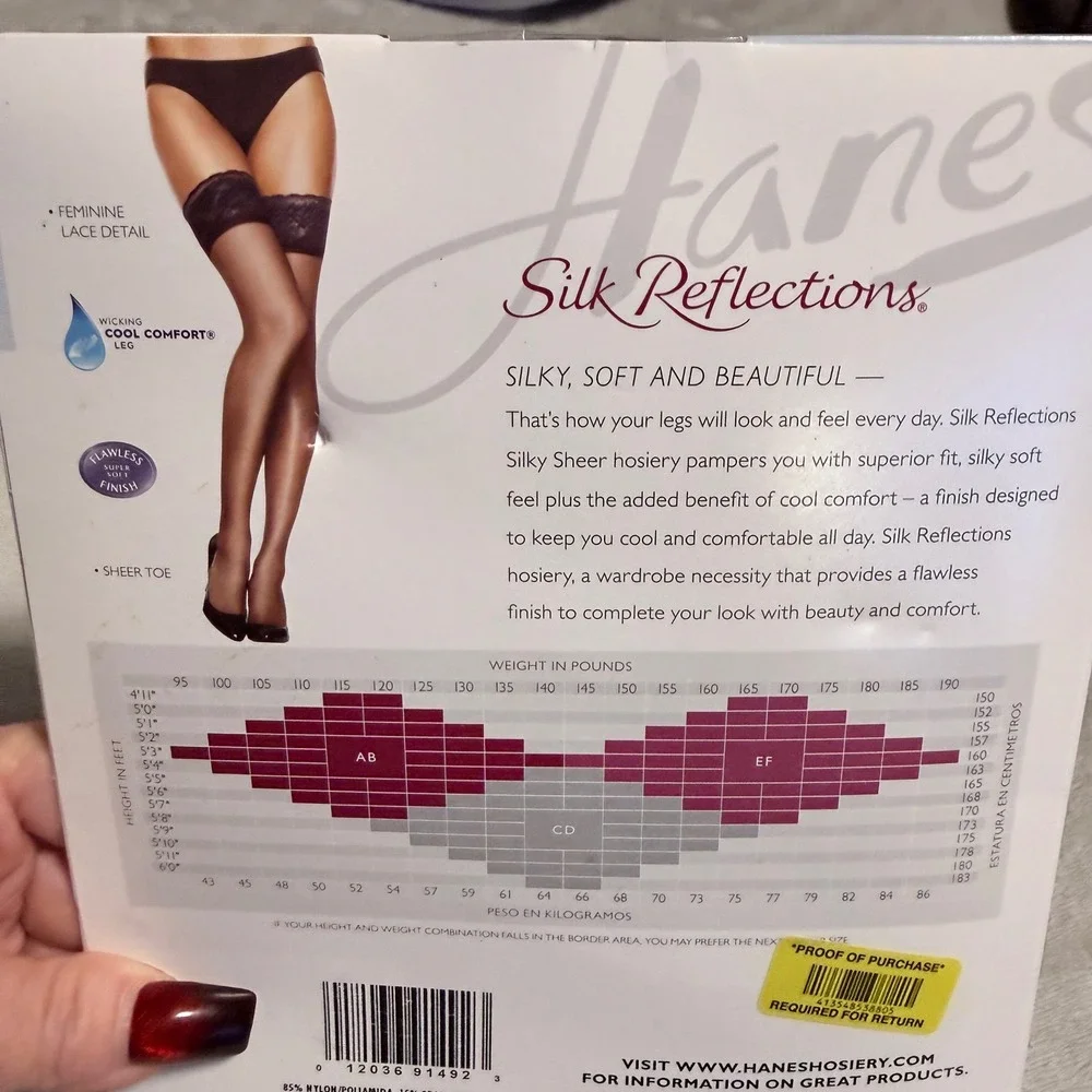 Hanes Silk Reflections Lace Top Thigh Highs AB‎ Barely Black Cool Comfort New